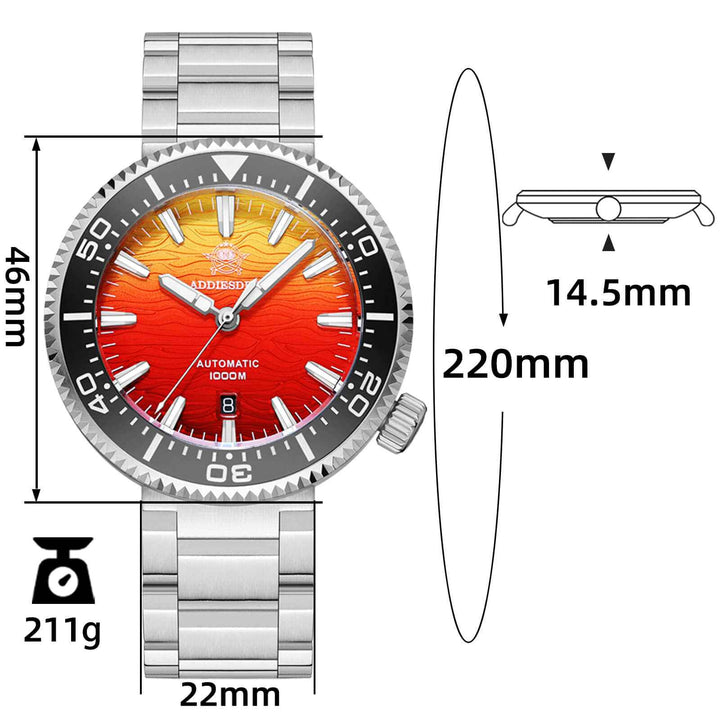 Addiesdive 46mm Puck Style Diver Watch AD2526 – 1000M Water Resistant, Japan 8215 Automatic